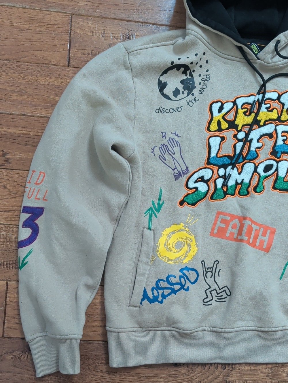 Keep Life Simple Create 2MRW Graphic Hoodie - Tan with Multicolor Prints - Picture 3 of 10